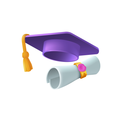 Graduation cap and diploma with seal 3D icon copia